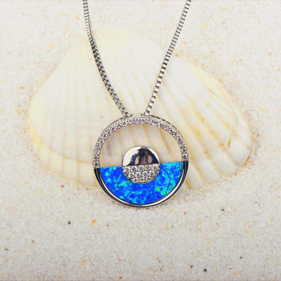 Olivenorma Hawaiian Blue Opal Round Pendant Necklace