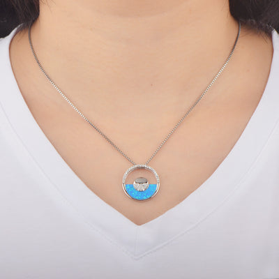 Olivenorma Hawaiian Blue Opal Round Pendant Necklace