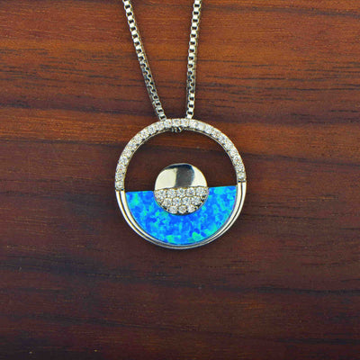 Olivenorma Hawaiian Blue Opal Round Pendant Necklace