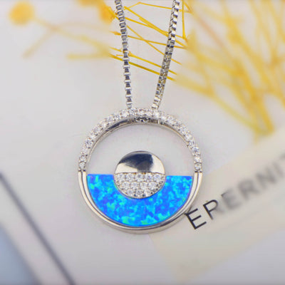 Olivenorma Hawaiian Blue Opal Round Pendant Necklace