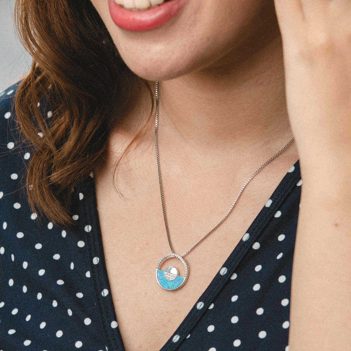 Olivenorma Hawaiian Blue Opal Round Pendant Necklace