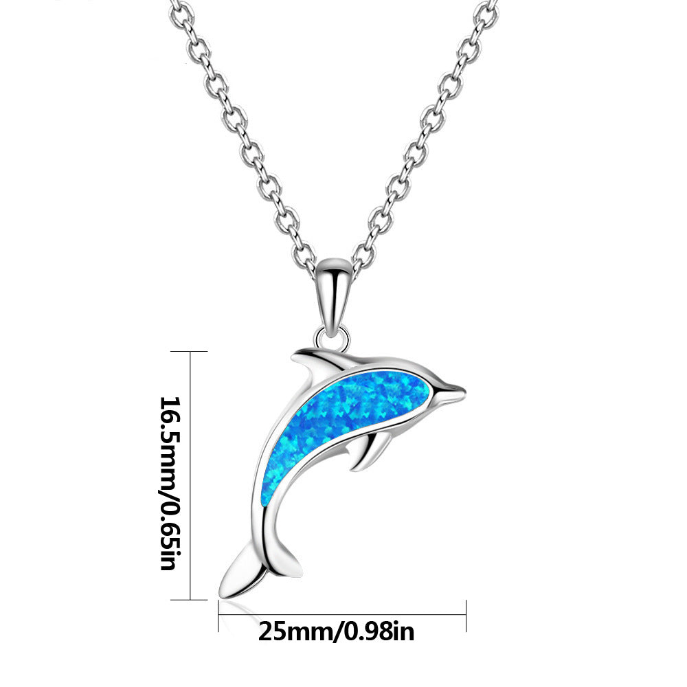 Olivenorma Blue Opal Ocean Dolphin Pendant Necklace