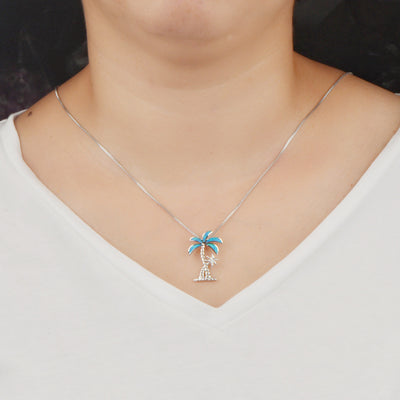 Olivenorma Blue Opal Coconut Tree Pendant Necklace