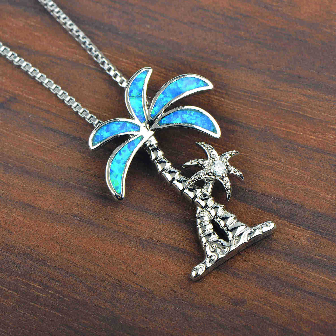 Olivenorma Blue Opal Coconut Tree Pendant Necklace