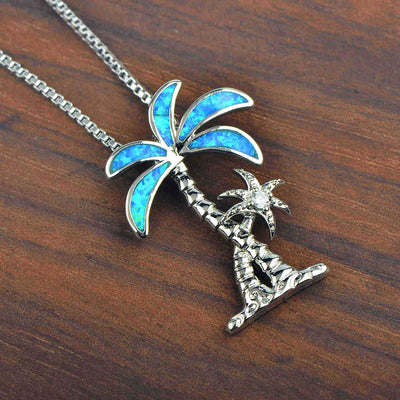 Olivenorma Blue Opal Coconut Tree Pendant Necklace