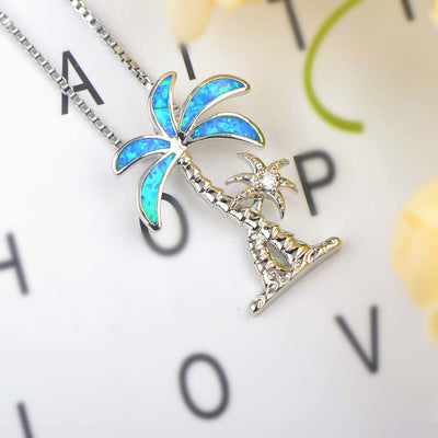 Olivenorma Blue Opal Coconut Tree Pendant Necklace