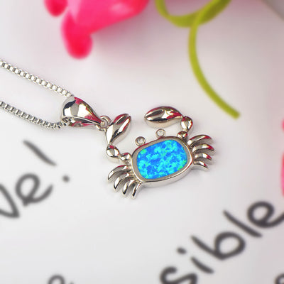 Olivenorma Blue Opal Small Crab Pendant Necklace