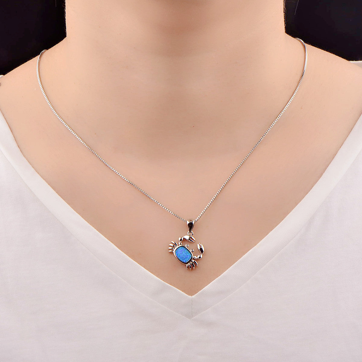 Olivenorma Blue Opal Small Crab Pendant Necklace