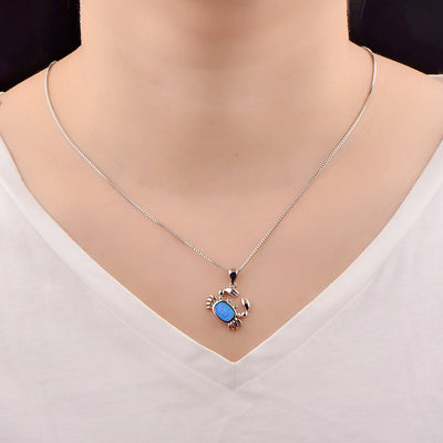 Olivenorma Blue Opal Small Crab Pendant Necklace