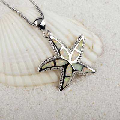 Olivenorma Blue White Opal Starfish Pendant Necklace