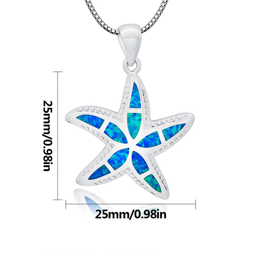 Olivenorma Blue White Opal Starfish Pendant Necklace