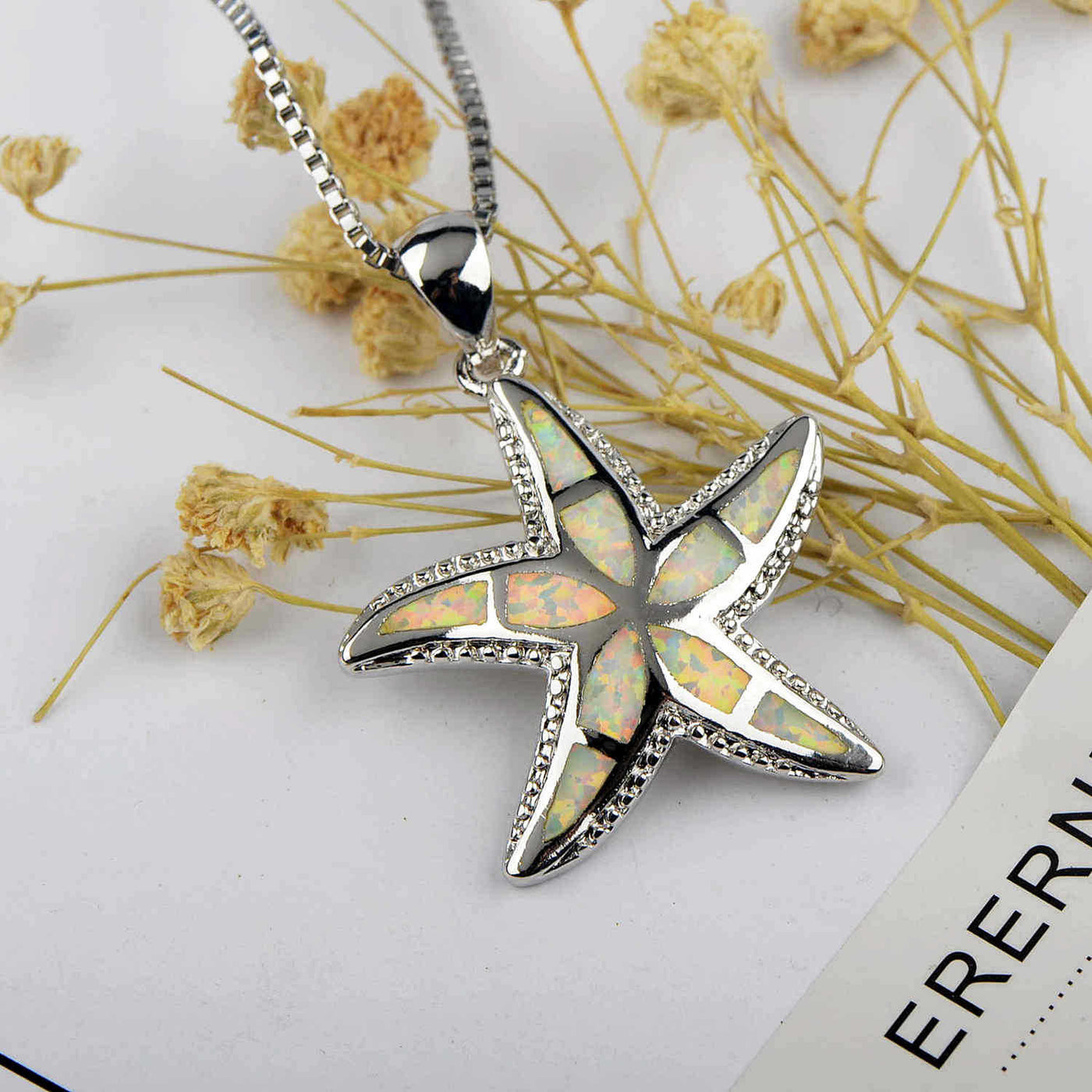 Olivenorma Blue White Opal Starfish Pendant Necklace