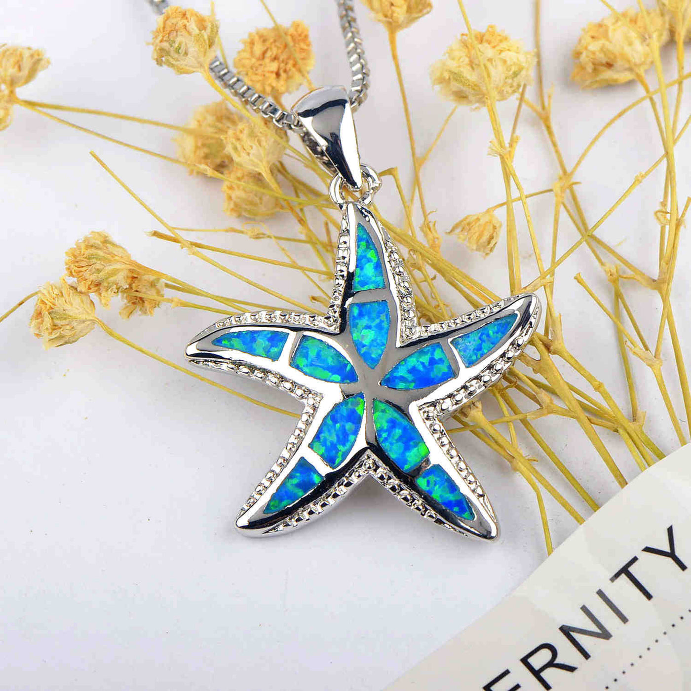 Olivenorma Blue White Opal Starfish Pendant Necklace