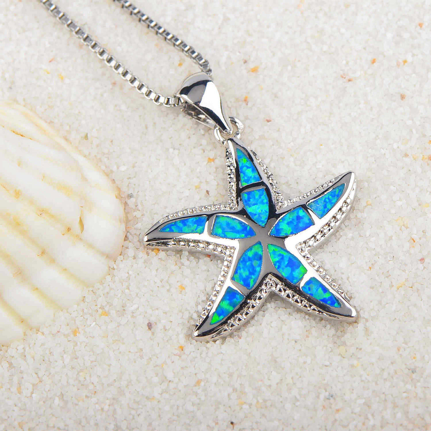 Olivenorma Blue White Opal Starfish Pendant Necklace