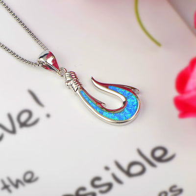 Olivenorma Blue Opal Fishhook Pendant Necklace