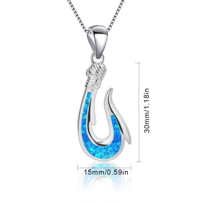 Olivenorma Blue Opal Fishhook Pendant Necklace