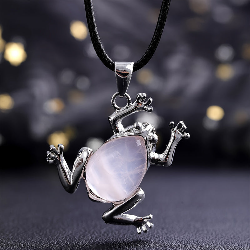 Olivenorma Natural Crystal Frog Meditation Necklace