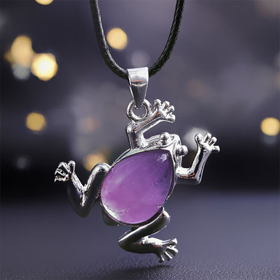 Olivenorma Natural Crystal Frog Meditation Necklace