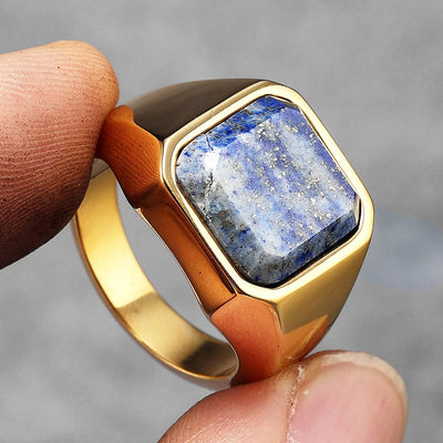 Olivenorma Healing Lapis Lazuli Galaxy Starry Sky Men's Stainless Steel Ring