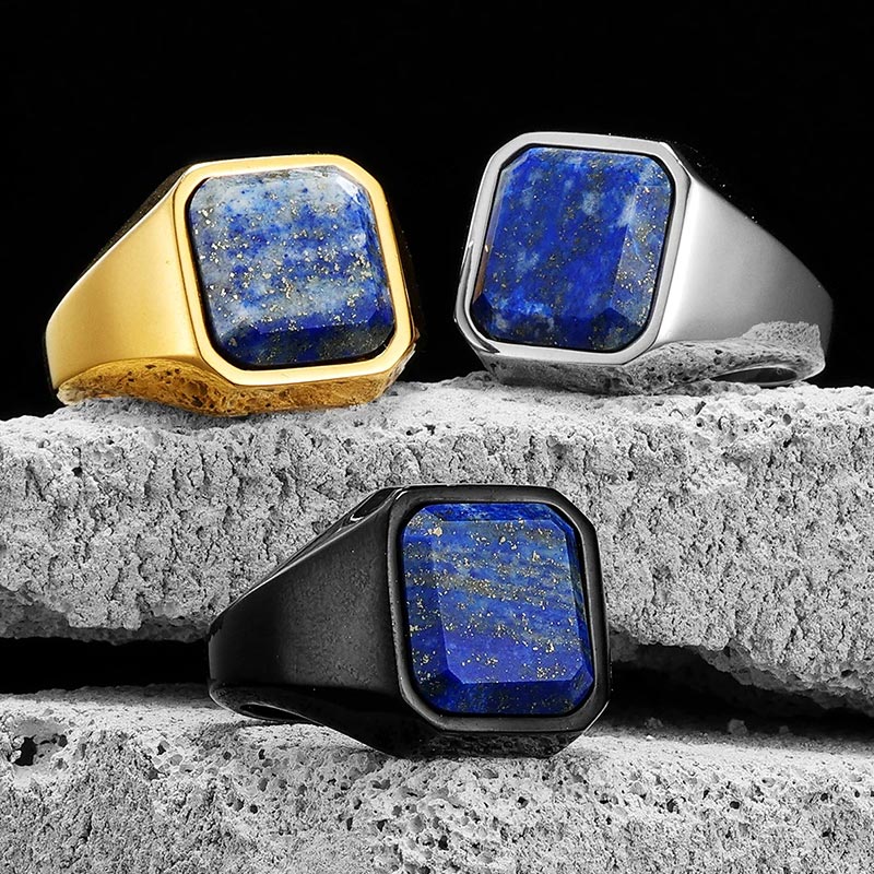 Olivenorma Healing Lapis Lazuli Galaxy Starry Sky Men's Stainless Steel Ring