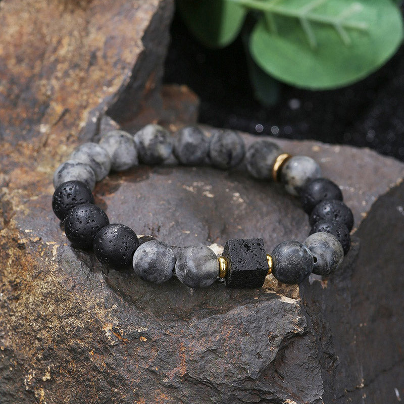 Olivenorma Frosted Black Square Volcanic Stone Map Stone Bracelet