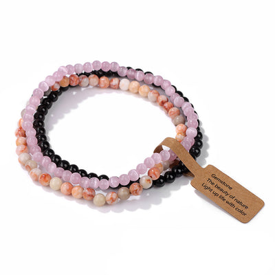 Olivenorma 3Pcs 4mm Natural Stone Beaded Bracelet Set