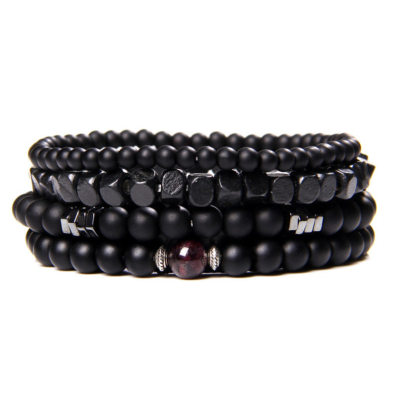 Olivenorma Black Agate 4-Layer Stackable Men Bracelet