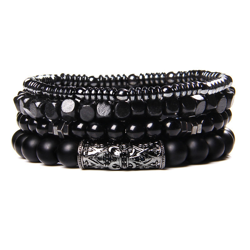 Olivenorma Black Agate 4-Layer Stackable Men Bracelet