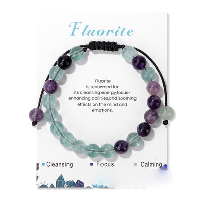 Olivenorma 8mm Natural Stone Handmade Adjustable Bracelet - Fluorite - image 12