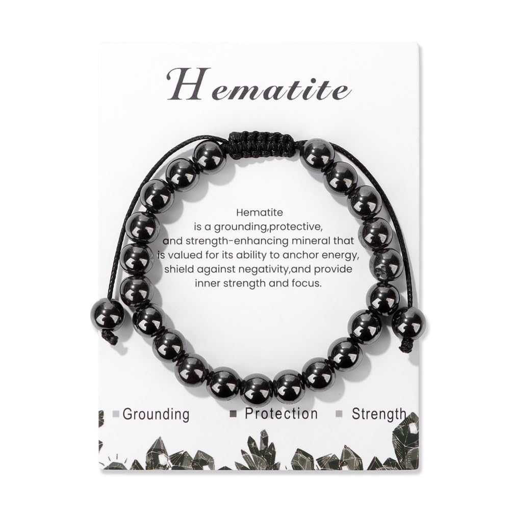 Olivenorma 8mm Natural Stone Handmade Adjustable Bracelet - Hematite - image 24
