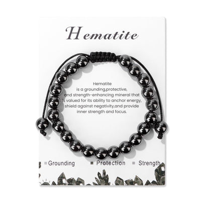 Olivenorma 8mm Natural Stone Handmade Adjustable Bracelet - Hematite - image 24