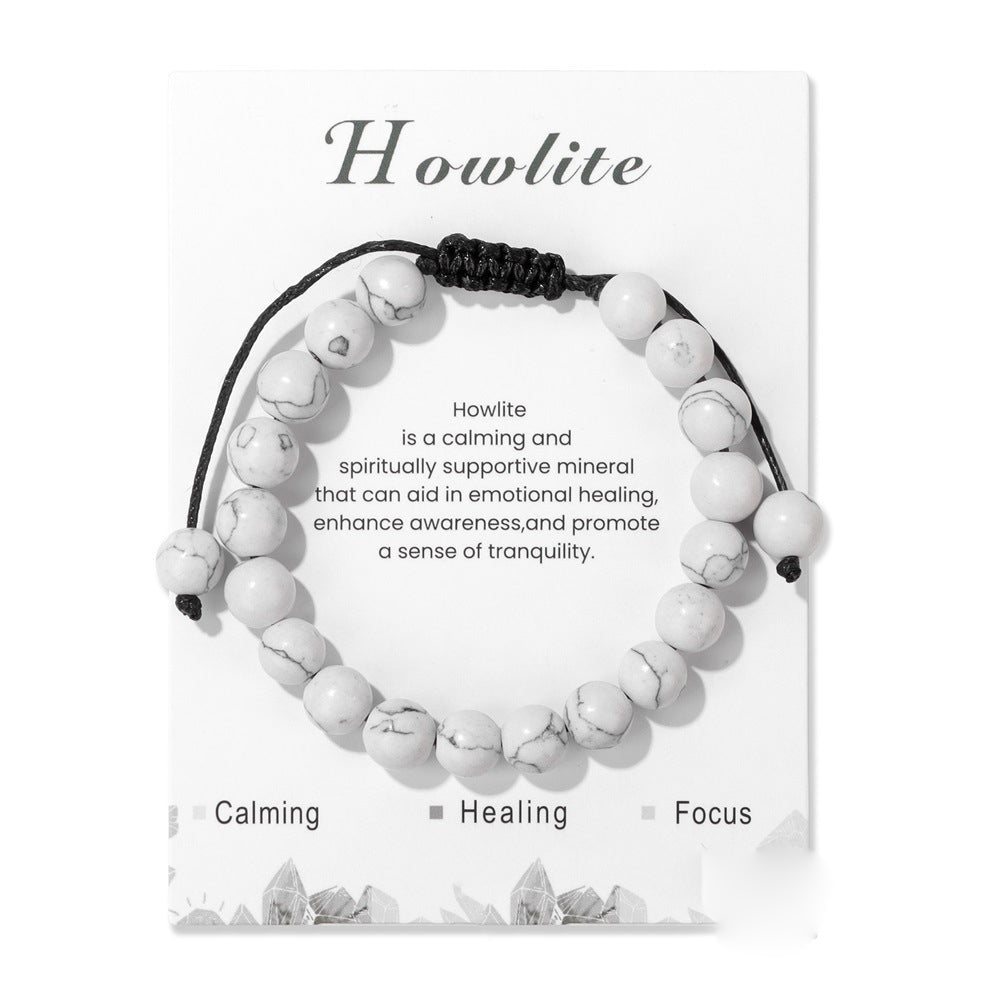 Olivenorma 8mm Natural Stone Handmade Adjustable Bracelet - Howlite - image 26