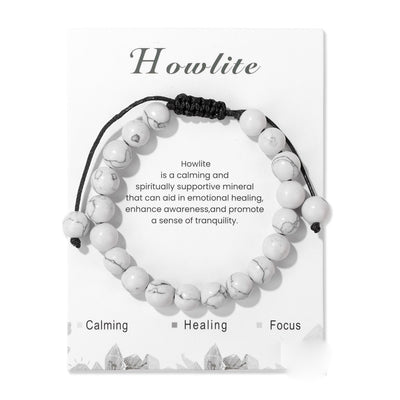 Olivenorma 8mm Natural Stone Handmade Adjustable Bracelet - Howlite - image 26