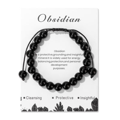 Olivenorma 8mm Natural Stone Handmade Adjustable Bracelet - Obsidian - image 42