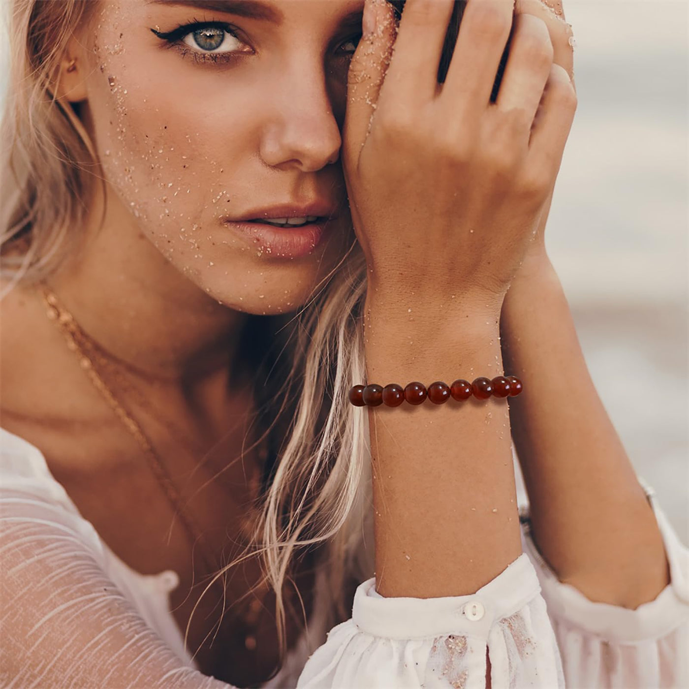 Olivenorma 8mm Natural Stone Handmade Adjustable Bracelet - image 2