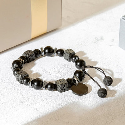 Olivenorma Lava Stone Obsidian Adjustable Men Bracelet