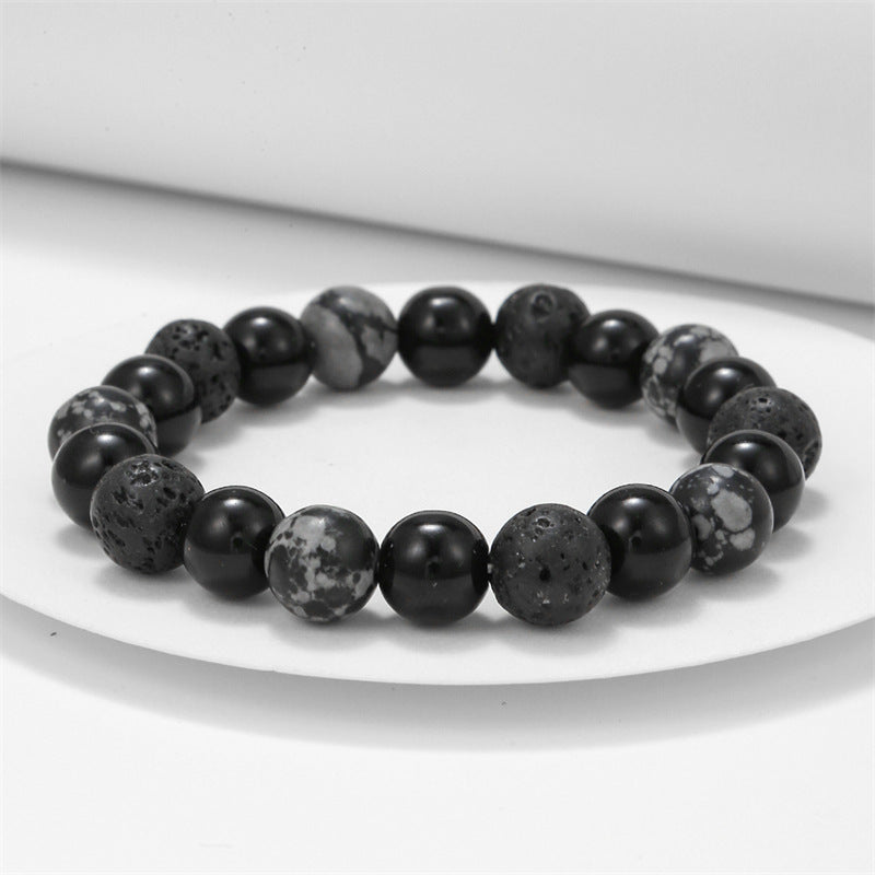 Olivenorma Lava Stone Obsidian Adjustable Men Bracelet