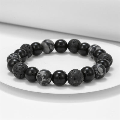 Olivenorma Lava Stone Obsidian Adjustable Men Bracelet