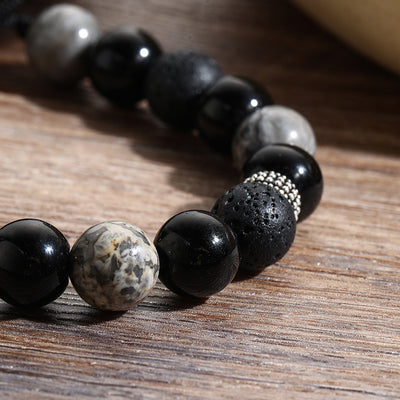 Olivenorma Obsidian Volcanic Lava Stone Men Beaded Bracelet