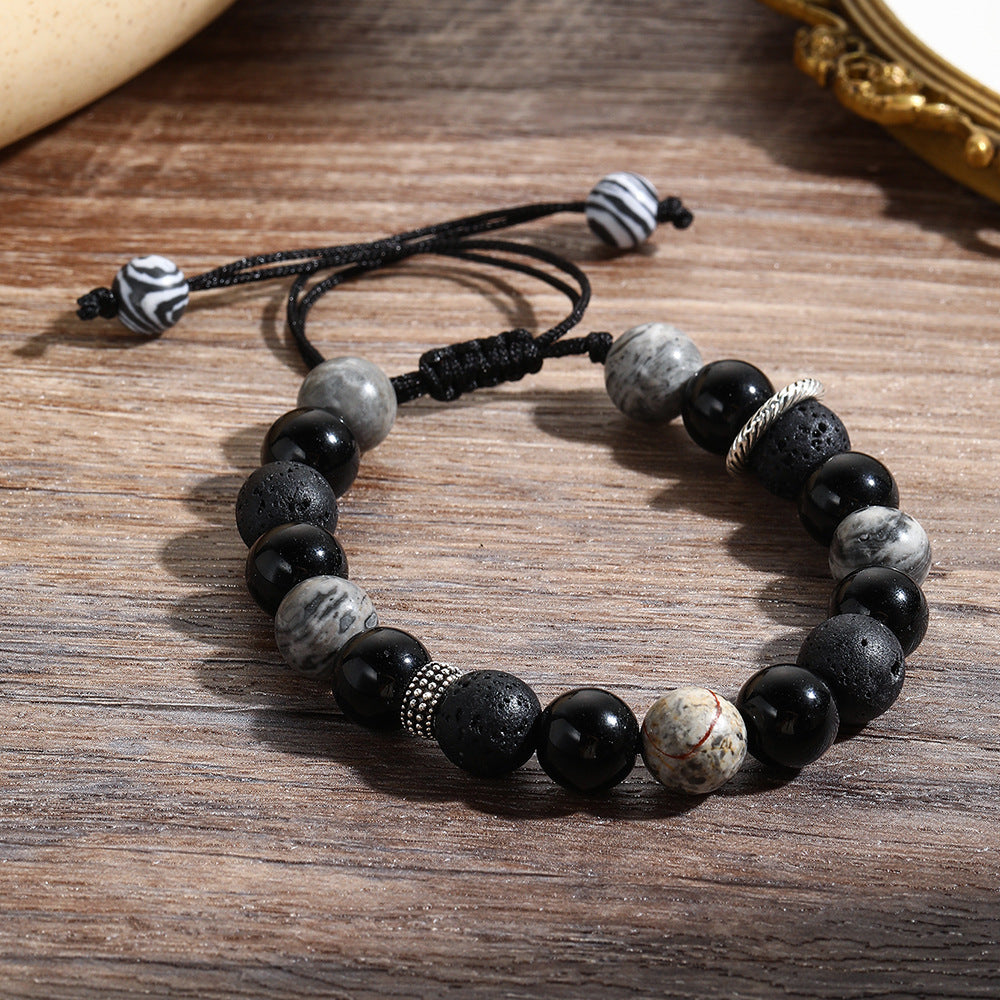 Olivenorma Obsidian Volcanic Lava Stone Men Beaded Bracelet