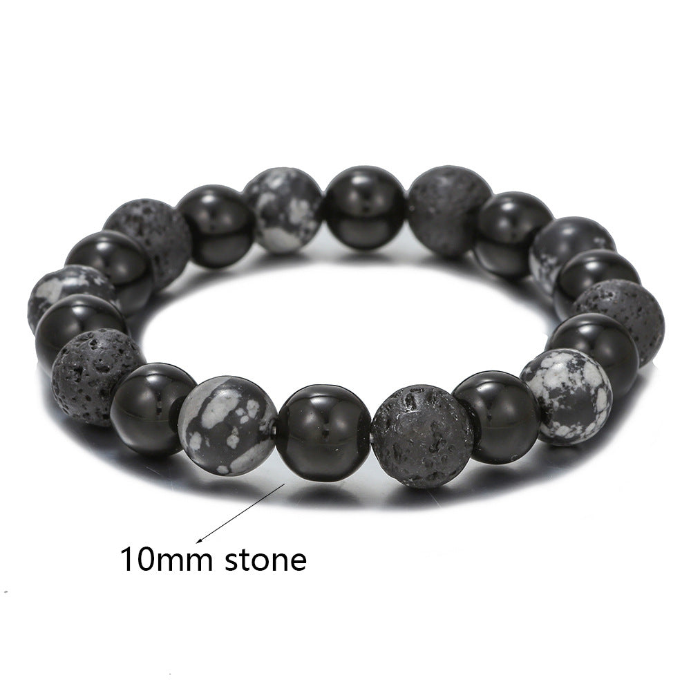 Olivenorma Lava Stone Snowflake Obsidian Eight-pointed Star Men Bracelet