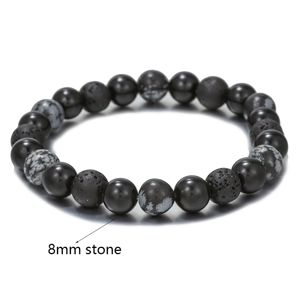 Olivenorma Lava Stone Snowflake Obsidian Eight-pointed Star Men Bracelet