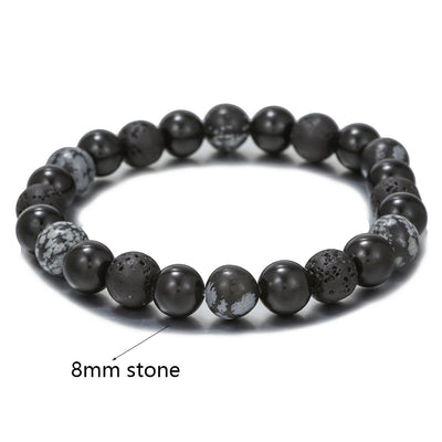 Olivenorma Lava Stone Snowflake Obsidian Eight-pointed Star Men Bracelet