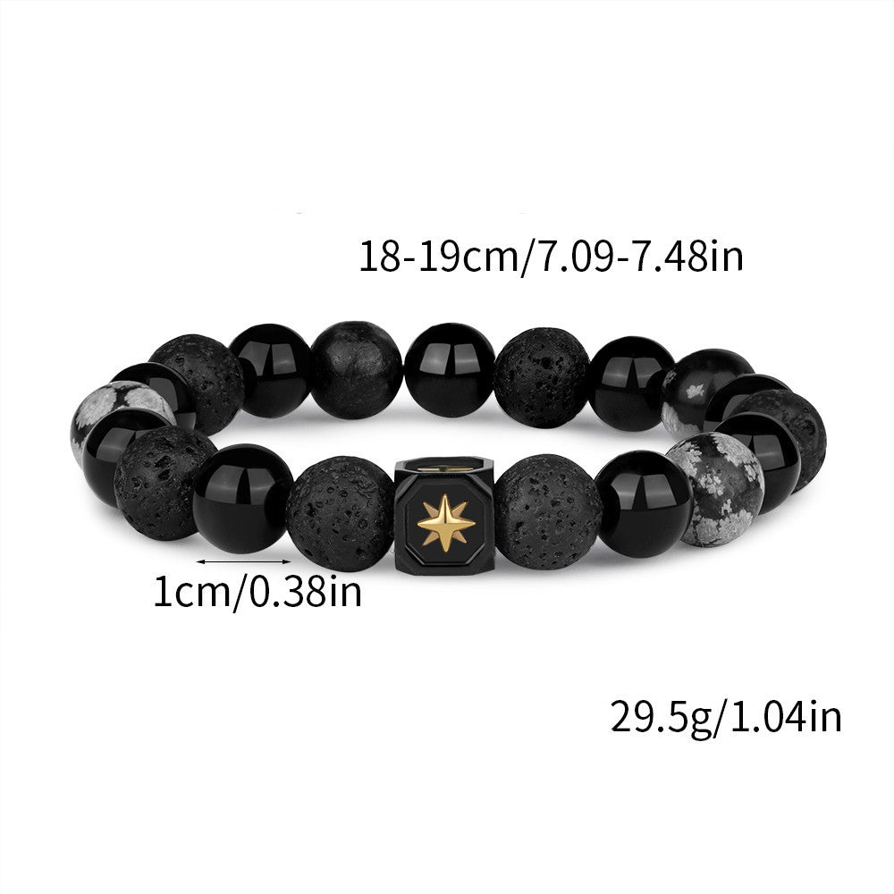 Olivenorma Lava Stone Snowflake Obsidian Eight-pointed Star Men Bracelet