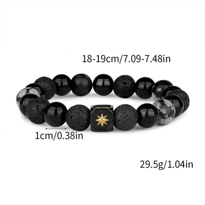 Olivenorma Lava Stone Snowflake Obsidian Eight-pointed Star Men Bracelet