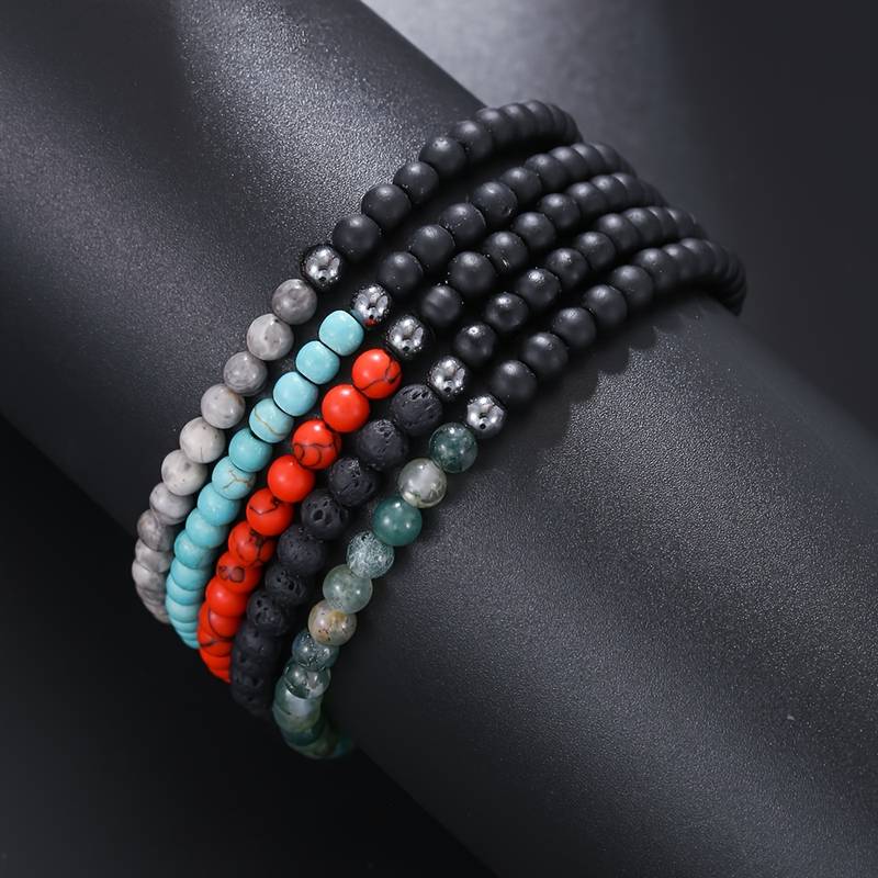 Olivenorma 4mm Black Agate Volcanic Rock Men Bracelet