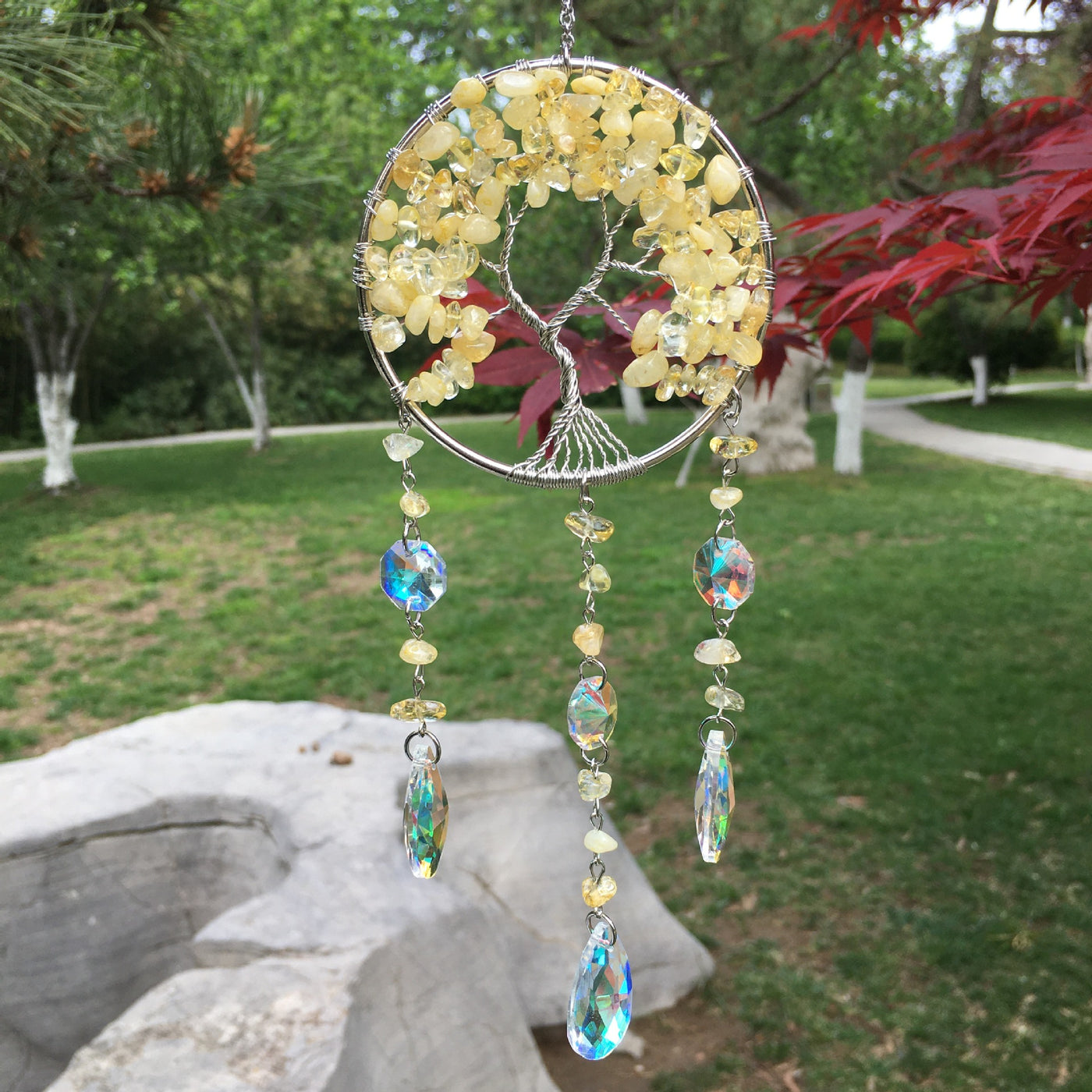 Olivenorma Winding Natural Crystal Gravel Tree Of Life Wind Chime