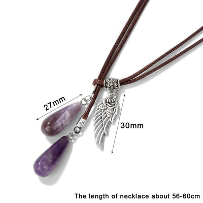 Olivenorma Leather Rope Wings Natural Stone Drop Pendant Necklace