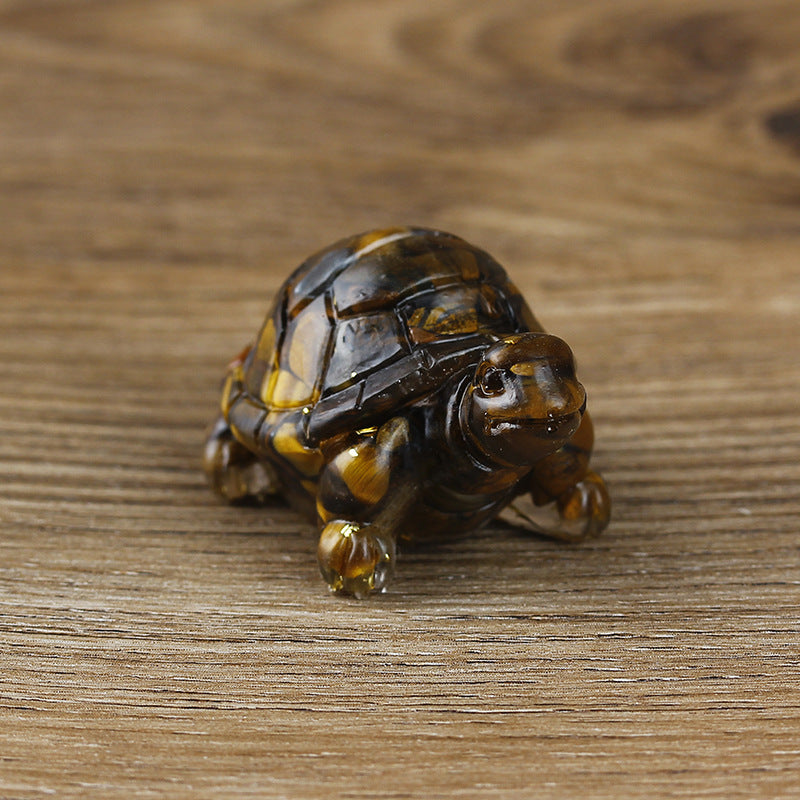 Olivenorma Cute Little Turtle Ornament Gemstone Decoration - Tiger Eye - image 1