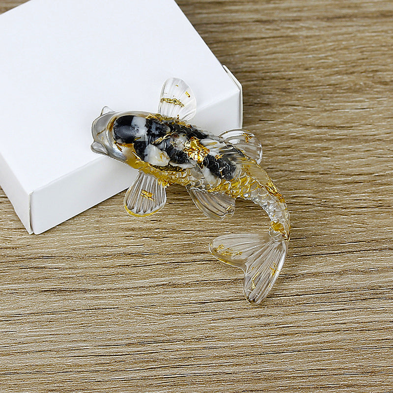 Olivenorma Ocean Harmony Crystal Fish Figurine Gemstone Decoration - Snowflake Obsidian - With Card - image 36